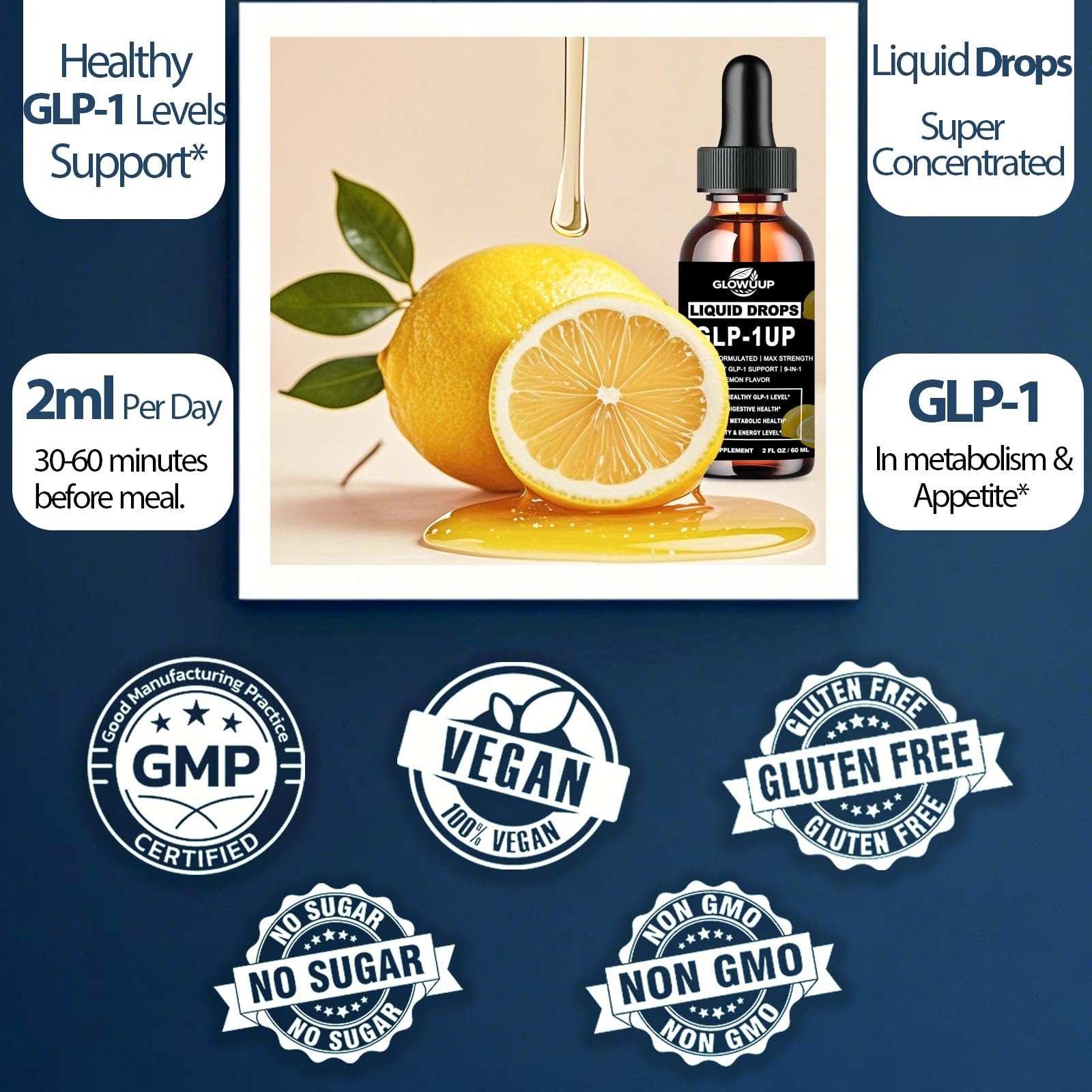 GLP-1 Supplement for Women & Men, 9-in-1 Naturally GLP-1 Support w. Berberine HCI Cyelon Cinnamon Green Tea Eriocitrin, GLP1 for Gut Digestion Metabolic, GLP-1 Drops 6X Stronger Than Capsules - TrustMedUSA