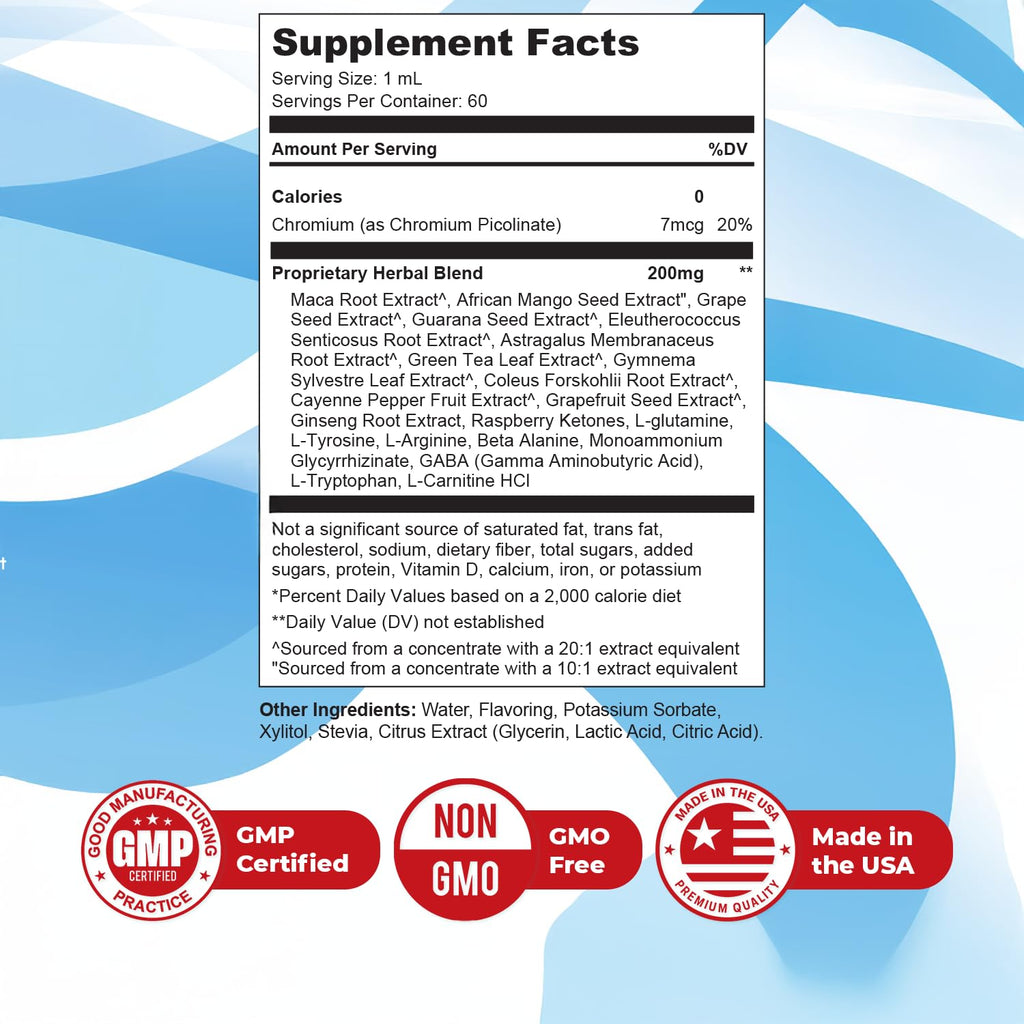 GLP Drops – 100% Natural Herbal Supplement with Maca, Grape Seed, Green Tea & More – Made in USA, Non-GMO, Easy-to-Take Liquid Formula – 60mL (2oz), 30 Servings, 1 Month Supply - TrustMedUSA