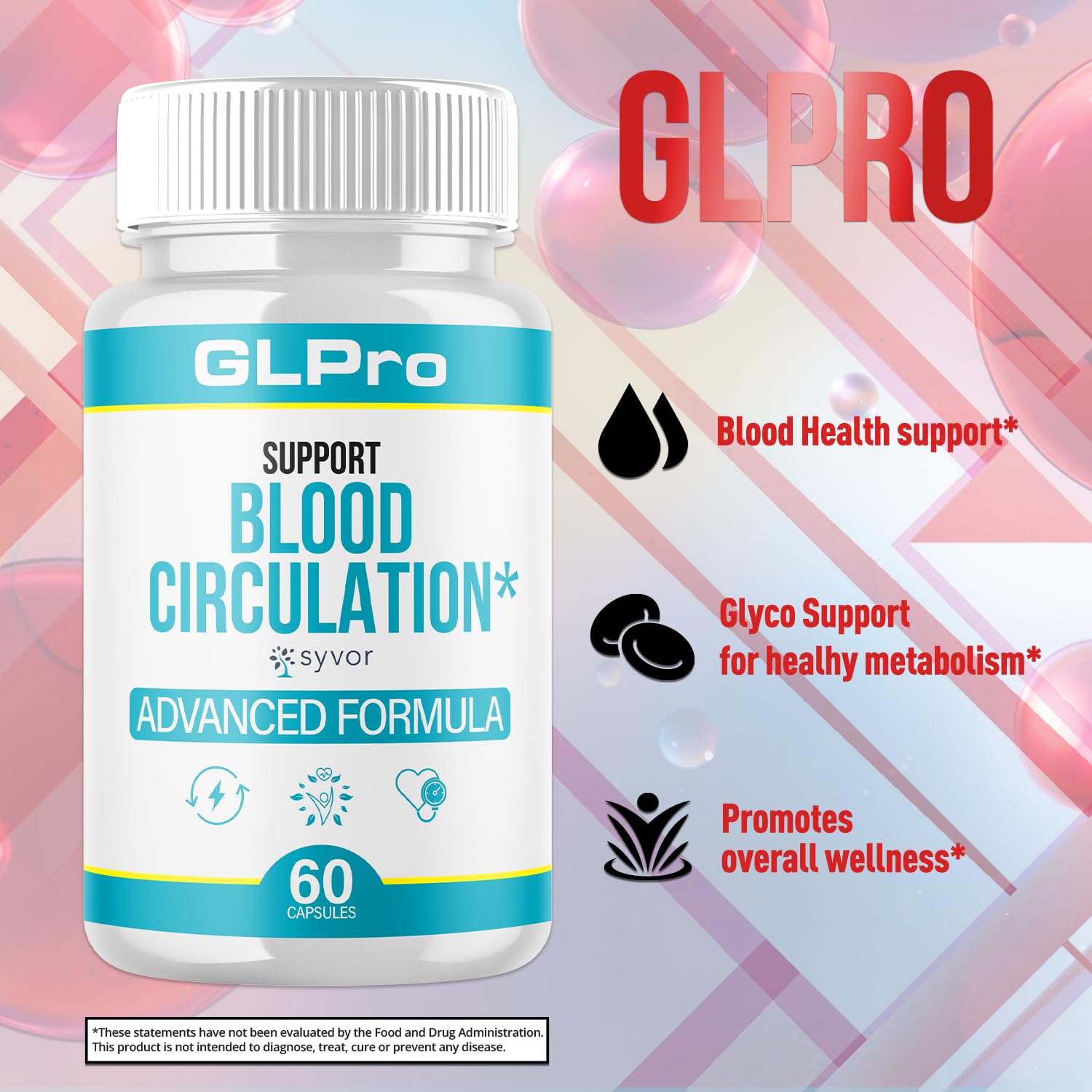 GLPro Blood Capsules, Official GLPro Blood Health Support Pills with All Natural Ingredients, Advanced Formula Supplement with Maximum Strength Premium Vitamins for Women and Men (60 Capsules) - TrustMedUSA
