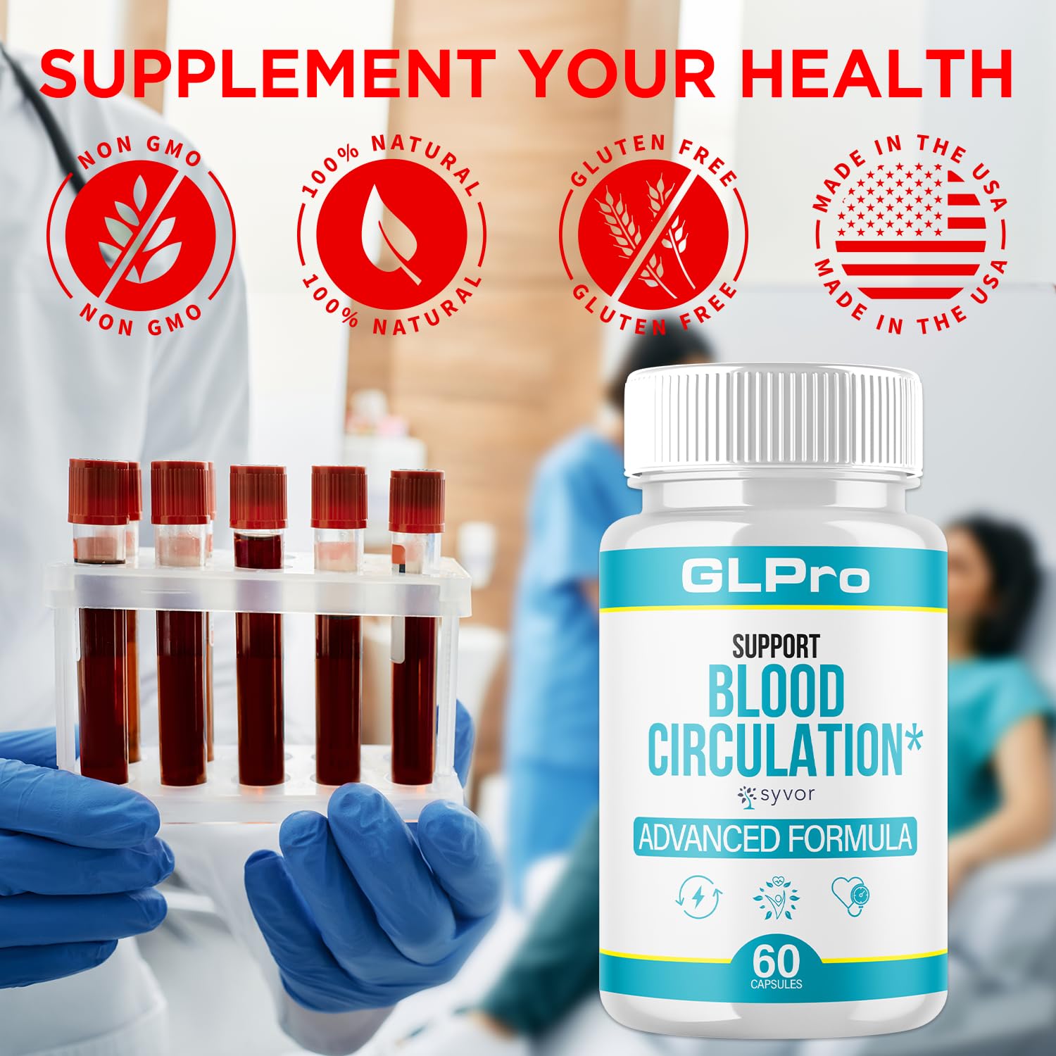 GLPro Blood Capsules, Official GLPro Blood Health Support Pills with All Natural Ingredients, Advanced Formula Supplement with Maximum Strength Premium Vitamins for Women and Men (60 Capsules) - TrustMedUSA