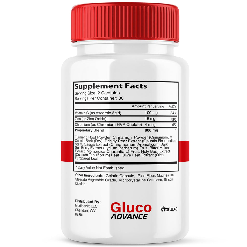 Gluco Advance Capsules, Gluco Advanced Blood Support Supplement GlucoAdvance Pills for Joints, GlucoseAdvance Premium Blend Flow Balance All Natural Formula Overall Health Wellness (60 Capsules) - TrustMedUSA