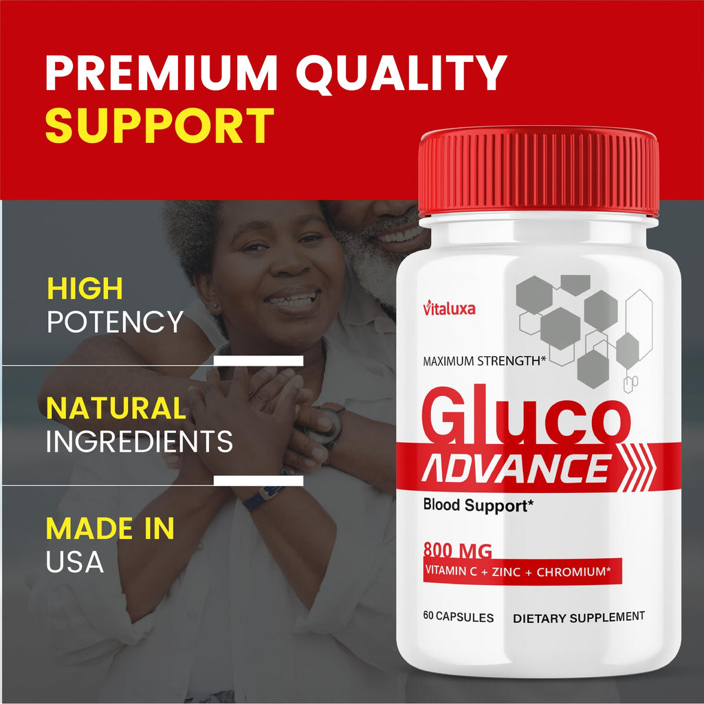 Gluco Advance Capsules, Gluco Advanced Blood Support Supplement GlucoAdvance Pills for Joints, GlucoseAdvance Premium Blend Flow Balance All Natural Formula Overall Health Wellness (60 Capsules) - TrustMedUSA