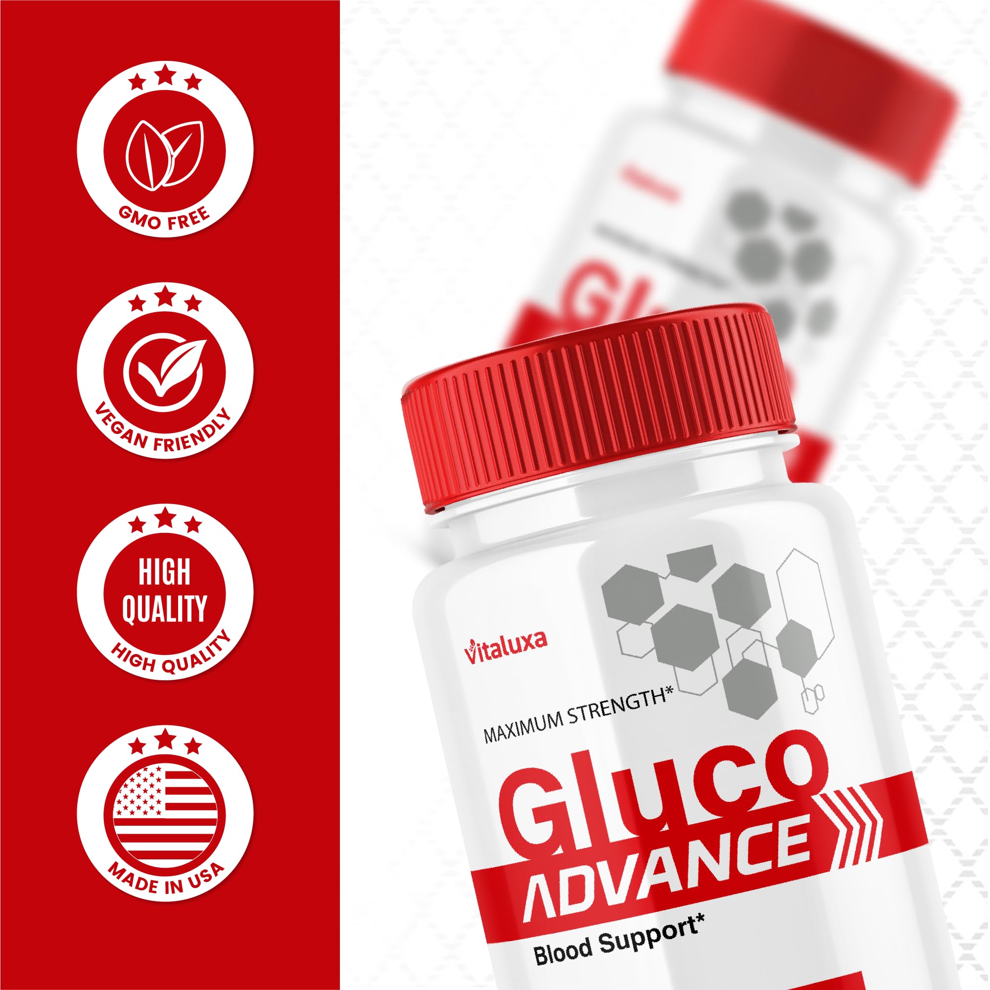 Gluco Advance Capsules, Gluco Advanced Blood Support Supplement GlucoAdvance Pills for Joints, GlucoseAdvance Premium Blend Flow Balance All Natural Formula Overall Health Wellness (60 Capsules) - TrustMedUSA