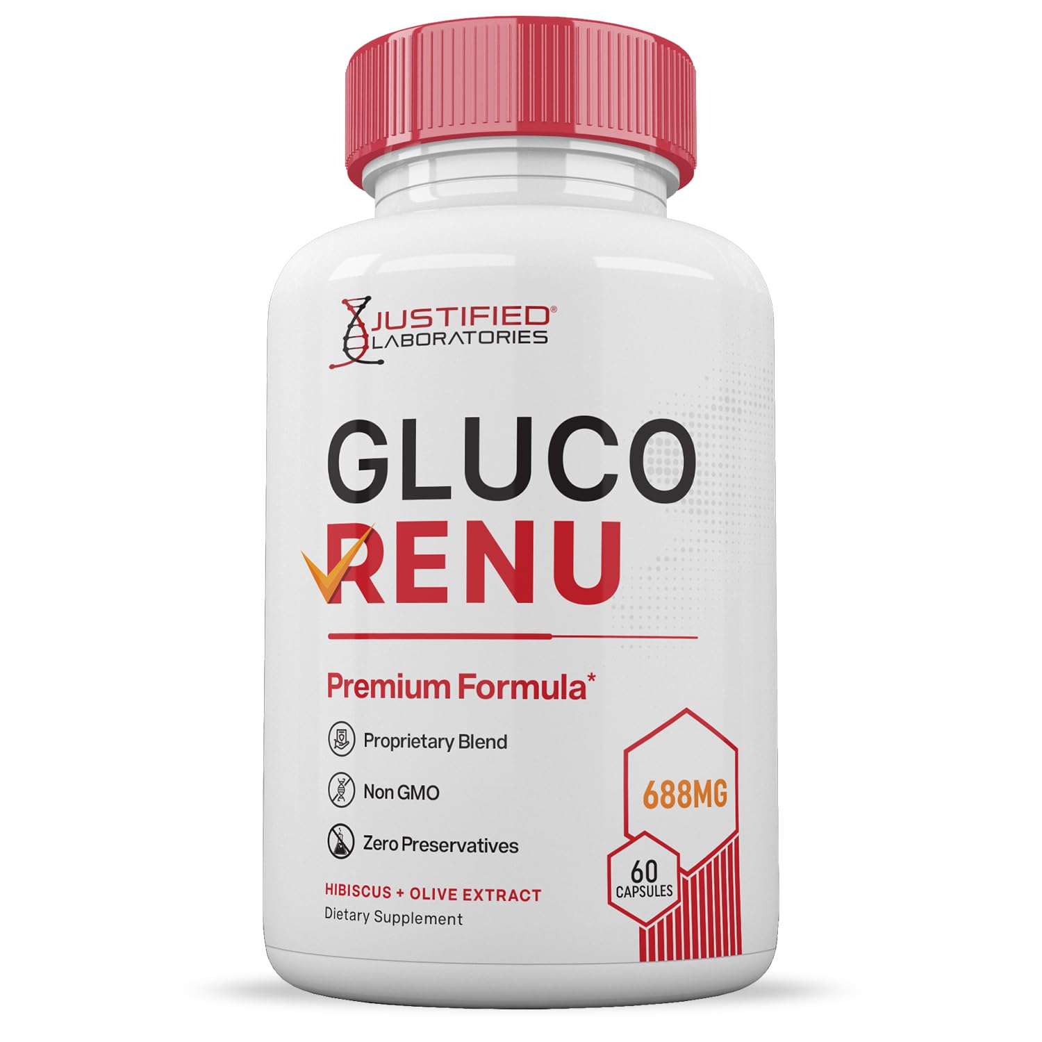 Gluco Renu 688MG Glyco Support Pills Premium Formula Gluo Renew Glycogen Support Formulated Hawthrone Hibiscus Garlic Junpier Powder Olive Forskolin Green Tea Extract 60 Capsules - TrustMedUSA