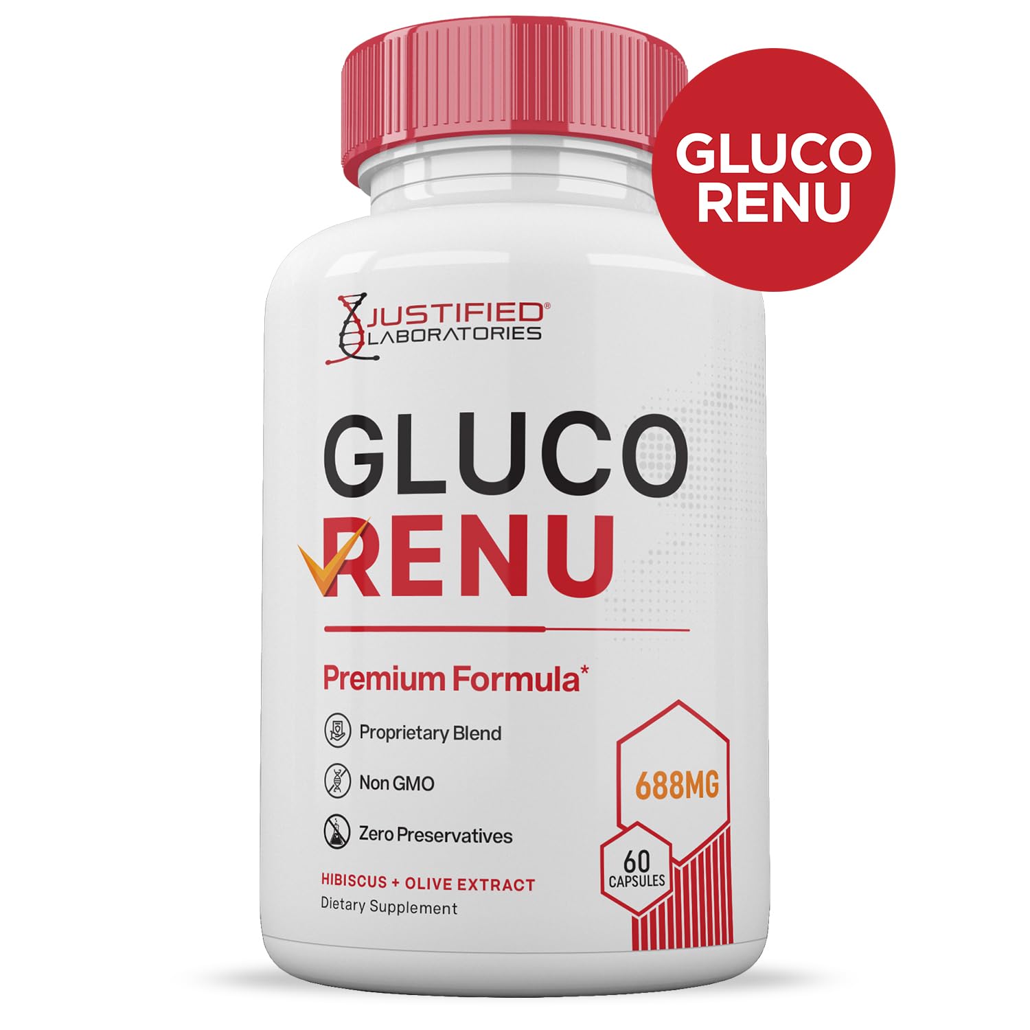 Gluco Renu 688MG Glyco Support Pills Premium Formula Gluo Renew Glycogen Support Formulated Hawthrone Hibiscus Garlic Junpier Powder Olive Forskolin Green Tea Extract 60 Capsules - TrustMedUSA