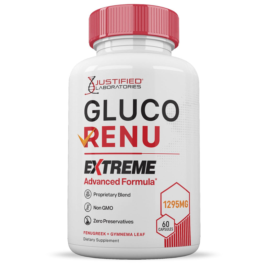 Gluco Renu Extreme 1295MG Glyco Support Pills Advacned Formula Gluo Renew Glycogen Support Formulated with Turmeric Berberine Resveratrol Garlic Bitter Melon Milk Thistle 60 Capsules - TrustMedUSA