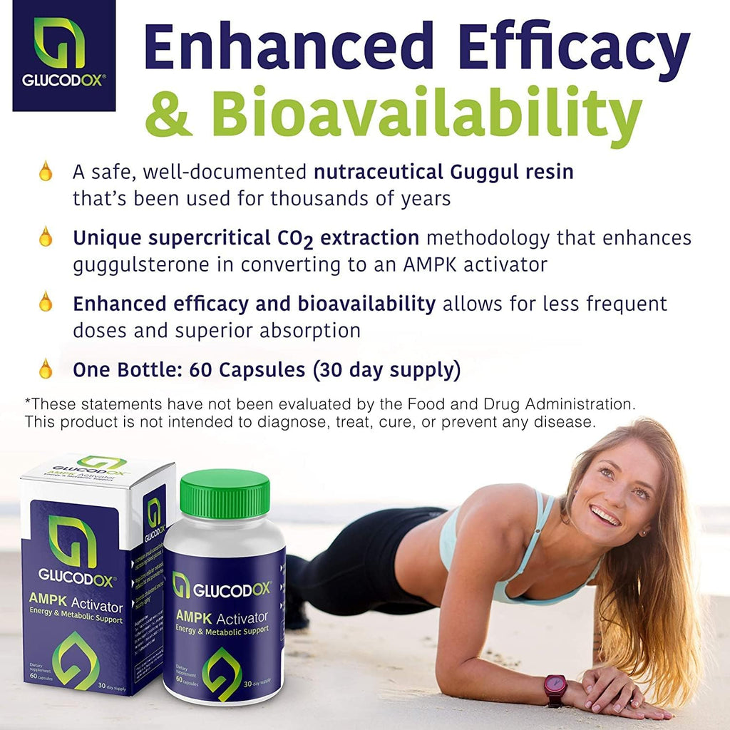 GlucodOX AMPK Activator Supplement – AMPK Enzyme, Metabolism Booster, Guggul Supplement for Body Management & Longevity – Vegan Metabolic Support - 30 Day Supply (60 Capsules) - TrustMedUSA