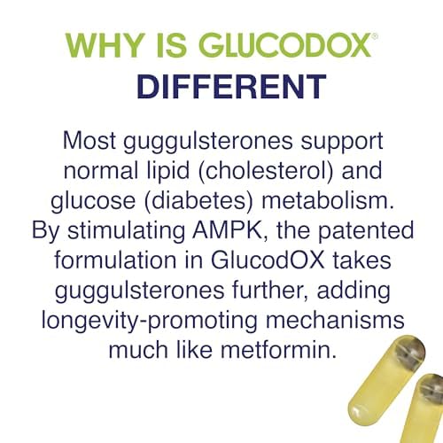GlucodOX AMPK Activator Supplement – AMPK Enzyme, Metabolism Booster, Guggul Supplement for Body Management & Longevity – Vegan Metabolic Support - 30 Day Supply (60 Capsules) - TrustMedUSA