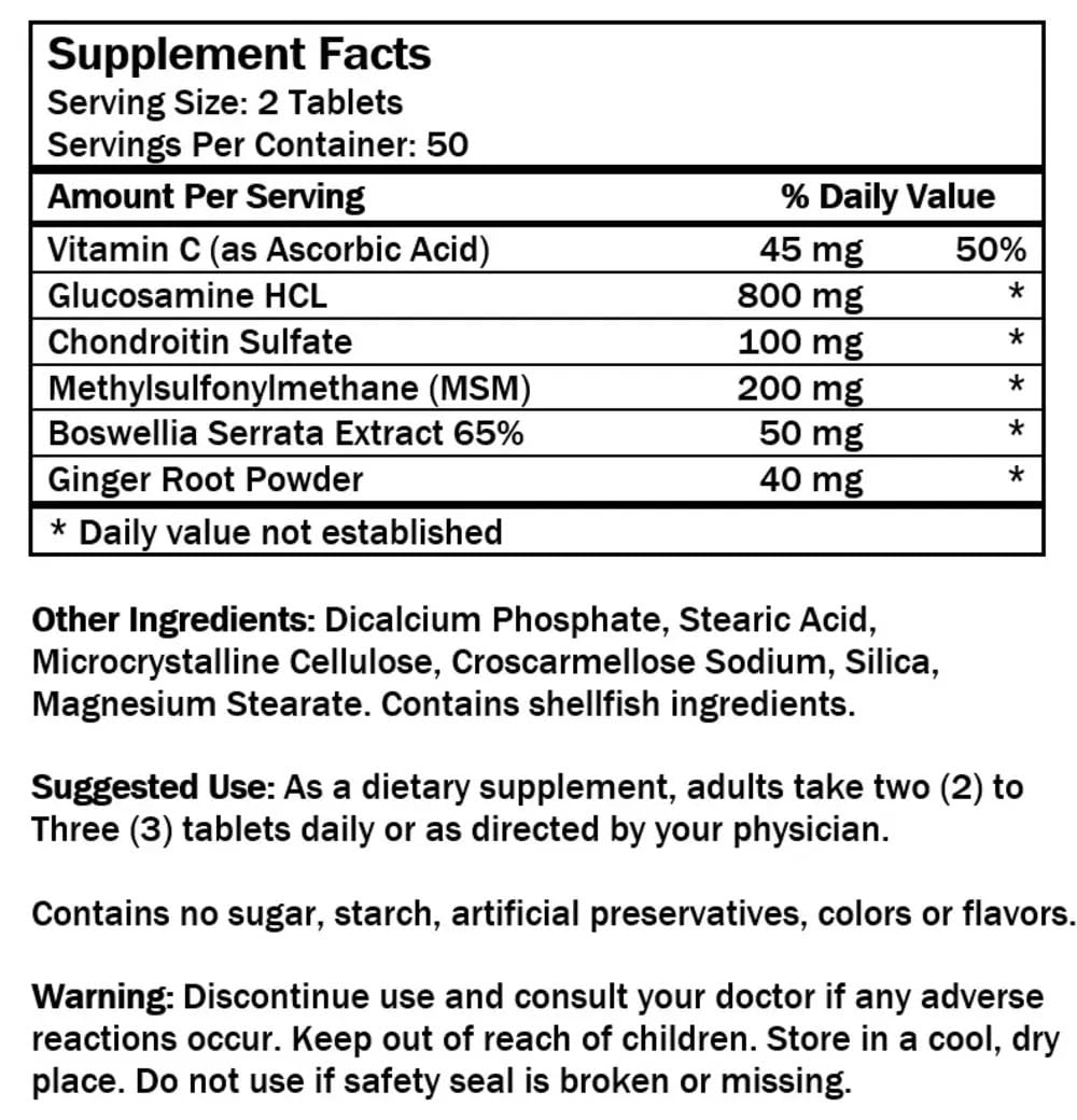 Glucosamine Chondroitin MSM Complete Joint Care Supplement | Glucosamine HCl, Chondroitin, MSM, Boswellia & Ginger | Supports Joint Mobility & Flexibility | 100 Tablets - TrustMedUSA