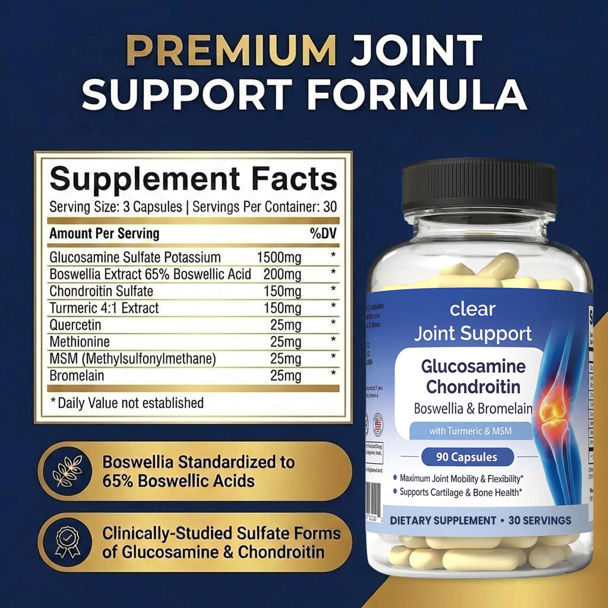 Glucosamine Chondroitin MSM with Turmeric & Boswellia 540 Capsules | 8-in-1 Joint Support Supplement for Flexibility & Mobility | Joint Supplement for Men & Women – Supports Back, Knees, Hips & Joints - TrustMedUSA
