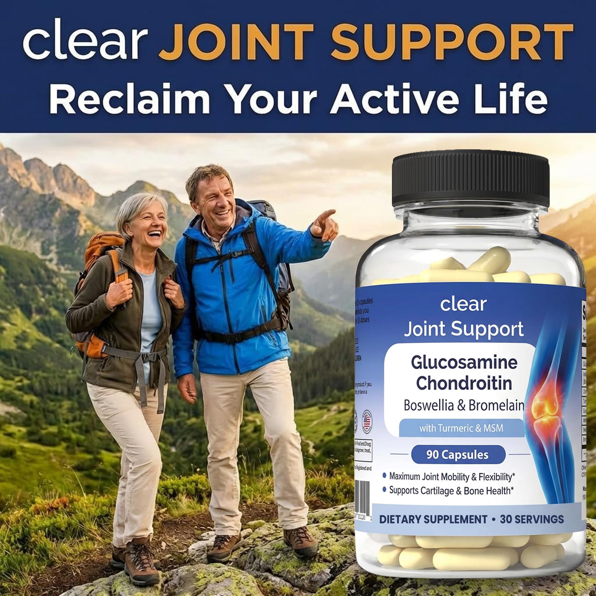 Glucosamine Chondroitin MSM with Turmeric & Boswellia 540 Capsules | 8-in-1 Joint Support Supplement for Flexibility & Mobility | Joint Supplement for Men & Women – Supports Back, Knees, Hips & Joints - TrustMedUSA