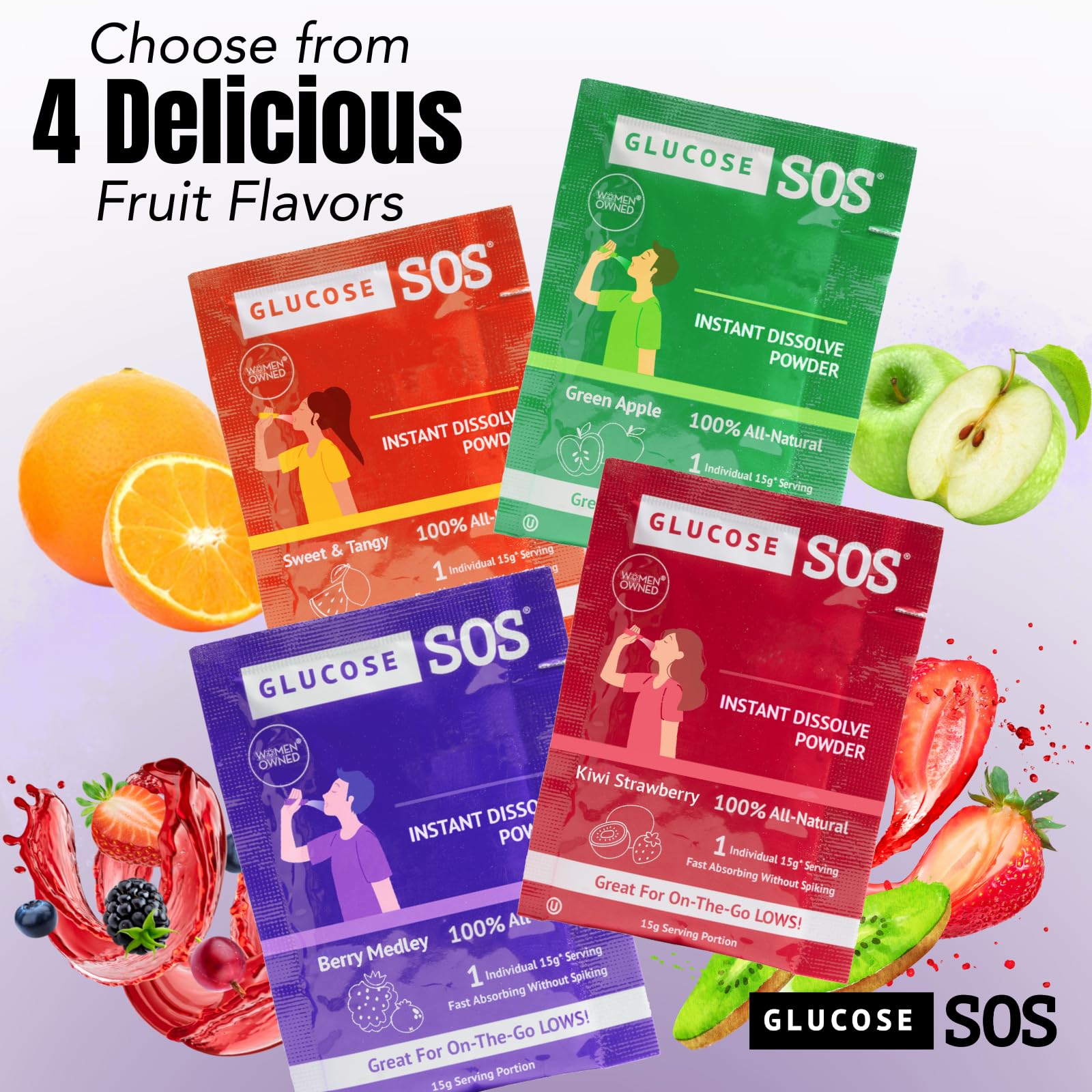 Glucose SOS Glucose Powder Packets with Natural Dextrose, Fast-Absorption That Instantly Dissolves in Your Mouth with No Water Needed, Sweet & Tangy 12 Servings - TrustMedUSA