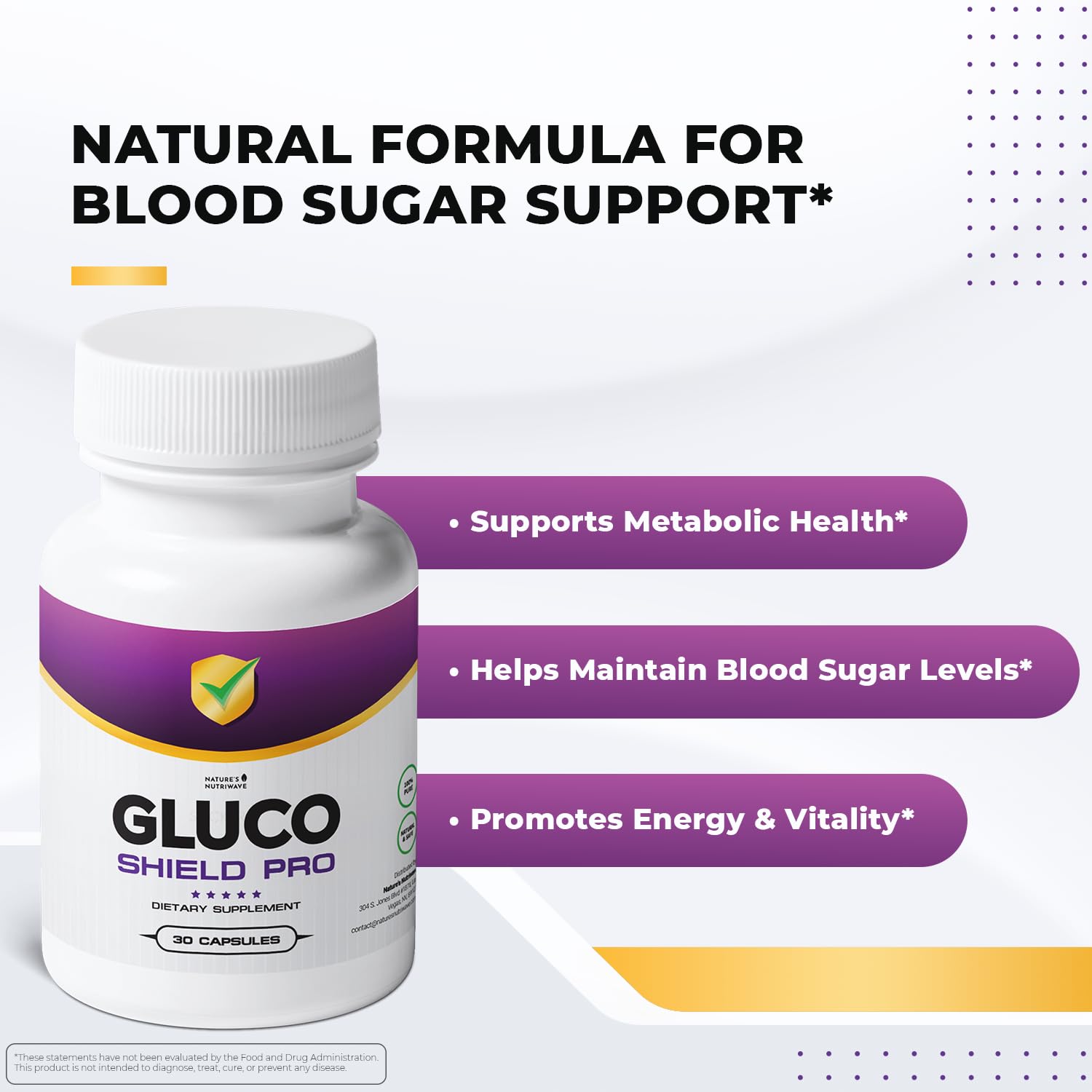 GlucoShield Pro - Natural Supplement with Vitamins B1, B2, B6, Magnesium, Zinc & Calcium | Non-GMO, Stimulant-Free, Easy-to-Take | Made in the USA, GMP-Certified | 30 Capsules, 3 Month Supply - TrustMedUSA