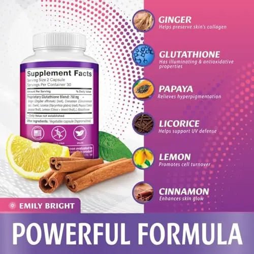 Glutathione Capsules - 1,500mcg Glutathione Supplement - Skin Tone Enhancer - Targets - TrustMedUSA