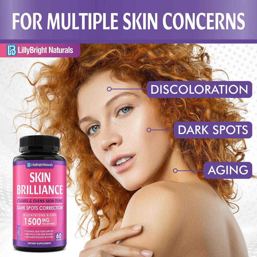 Glutathione Capsules - 1,500mcg L-Glutathione Supplement with Vitamin C - Skin Tone Enhancer - Targets Dark Spots & Acne Marks - Antioxidant Supplement for Beauty & Health Support - 60 Skin Pills - TrustMedUSA