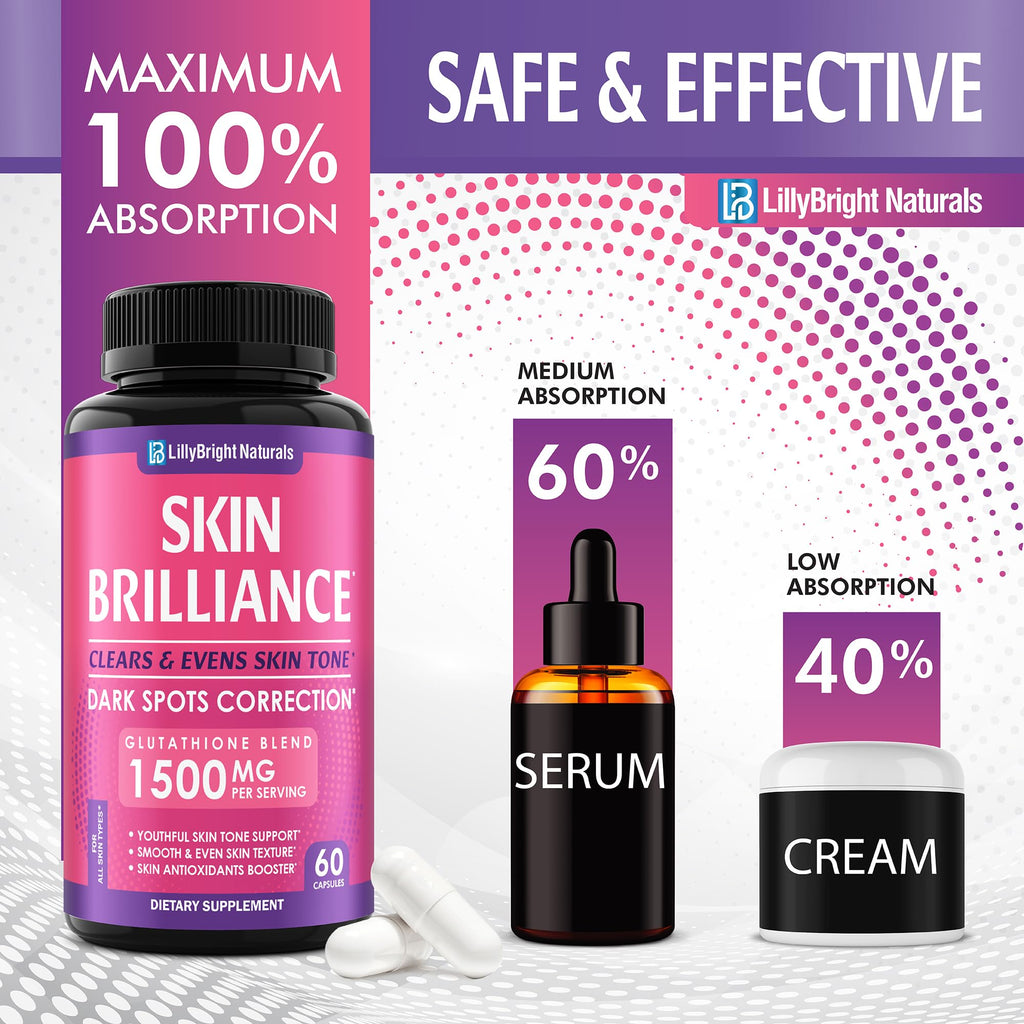 Glutathione Capsules - 1,500mcg L-Glutathione Supplement with Vitamin C - Skin Tone Enhancer - Targets Dark Spots & Acne Marks - Antioxidant Supplement for Beauty & Health Support - 60 Skin Pills - TrustMedUSA
