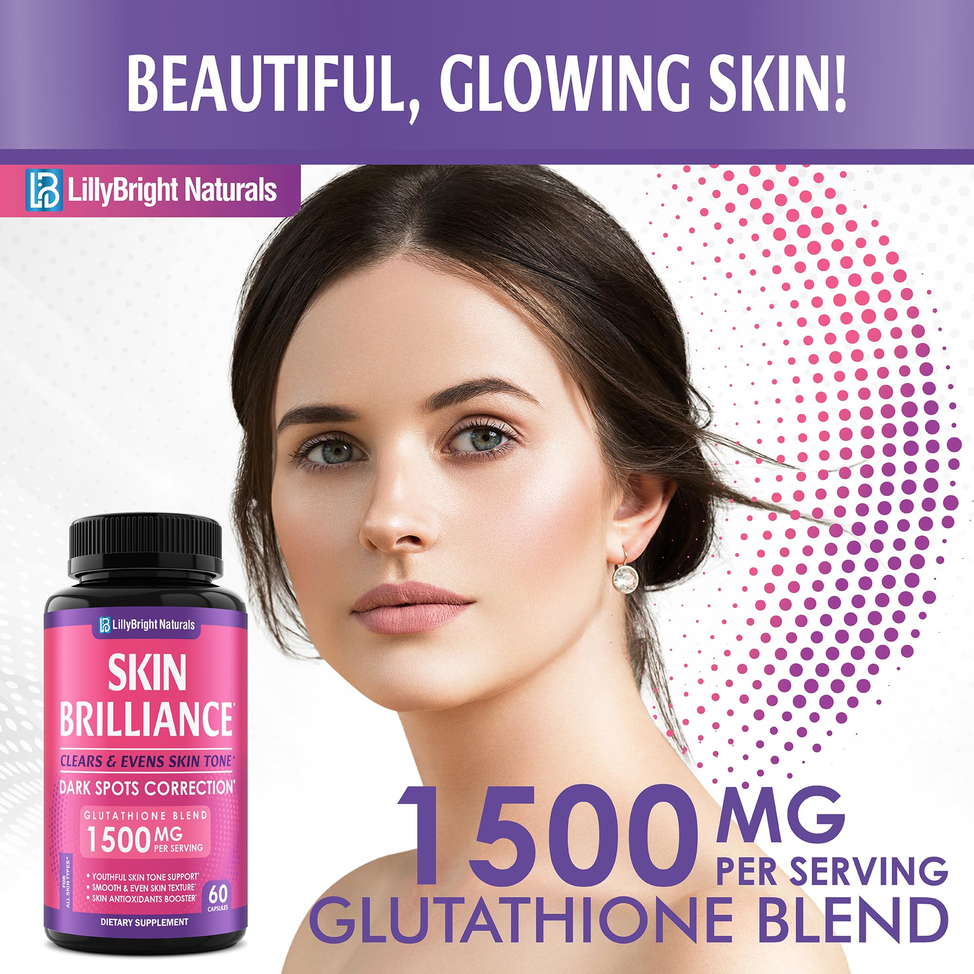 Glutathione Capsules - 1,500mcg L-Glutathione Supplement with Vitamin C - Skin Tone Enhancer - Targets Dark Spots & Acne Marks - Antioxidant Supplement for Beauty & Health Support - 60 Skin Pills - TrustMedUSA