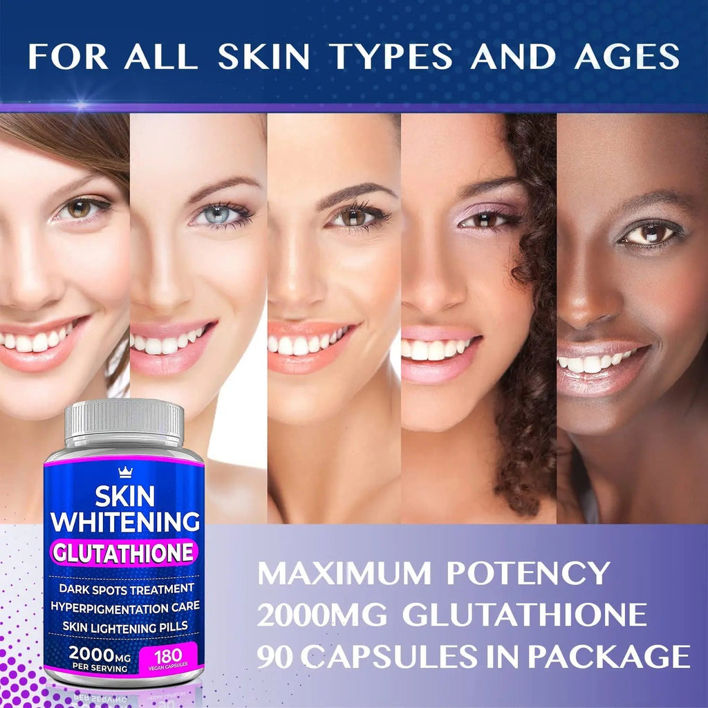 Glutathione Whitening Pills - 180 Capsules 2000mg Glutathione - Effective Skin Lightening - TrustMedUSA