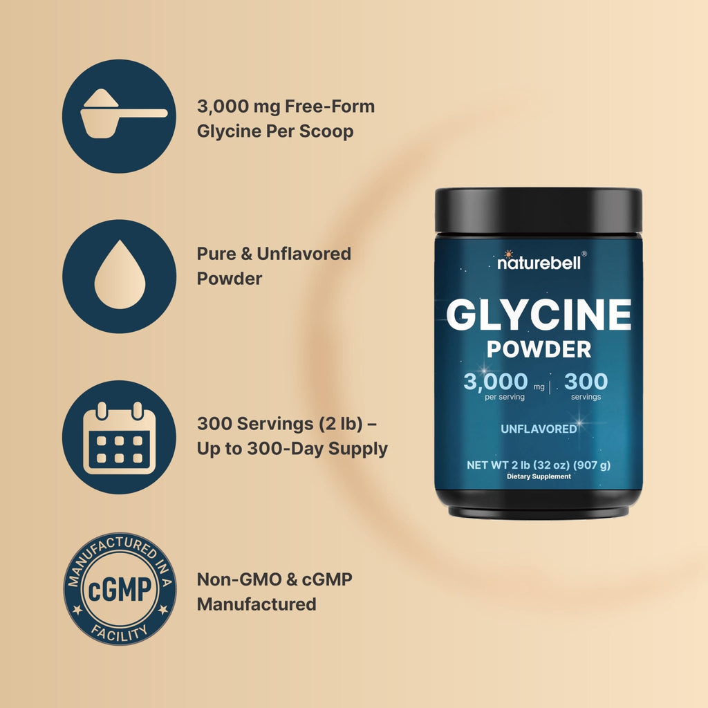 Glycine Powder, 300 Servings (2 lb) – 3,000 mg Free-Form Glycine Per Serving – Unflavored Pure Powder – Non-GMO, cGMP Manufactured - TrustMedUSA