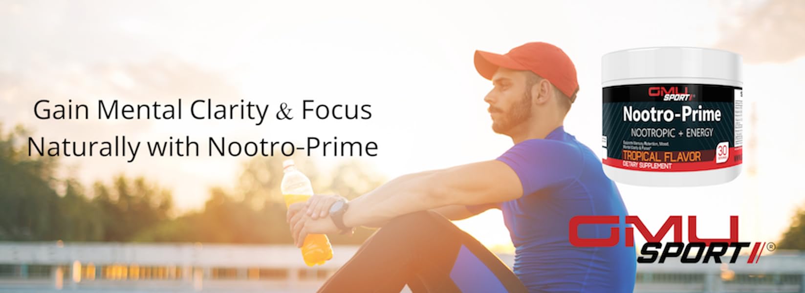 GMU SPORT Nootro-Prime Brain Boost - Focus Brain Supplement - Mushroom Supplement Powder with Alpha GPC, Nootropic Brain Supplements for Memory and Focus with Lions Mane, 30 Servings, Tropical Flavor - TrustMedUSA