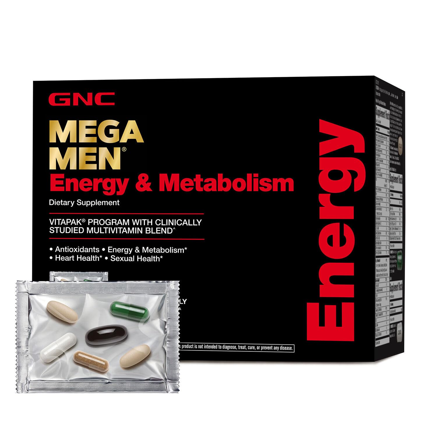 GNC Mega Men Energy and Metabolism Vitapak Program, Convenient, Complete Nutrition, 5 Products in 1 Packet, Calorie Burn, Thermogenic, 300mg Caffeine, 30 Daily Packs - TrustMedUSA