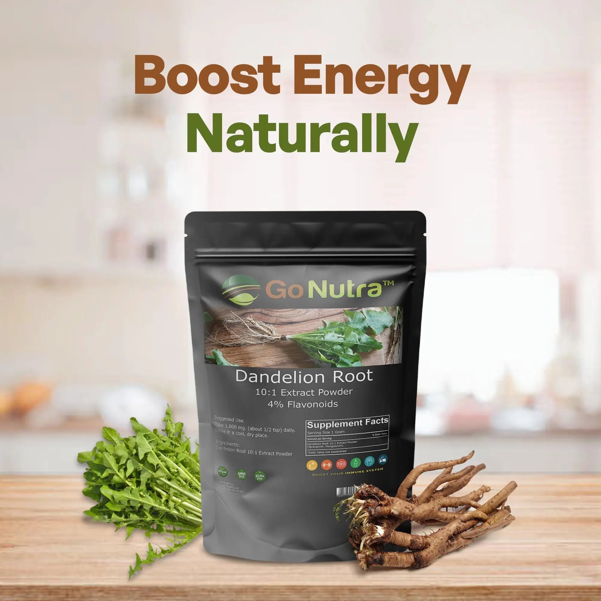 Go Nutra - Dandelion Root Powder, Potent 10:1 Dandelion Root Extract with 4% Flavonoids - TrustMedUSA