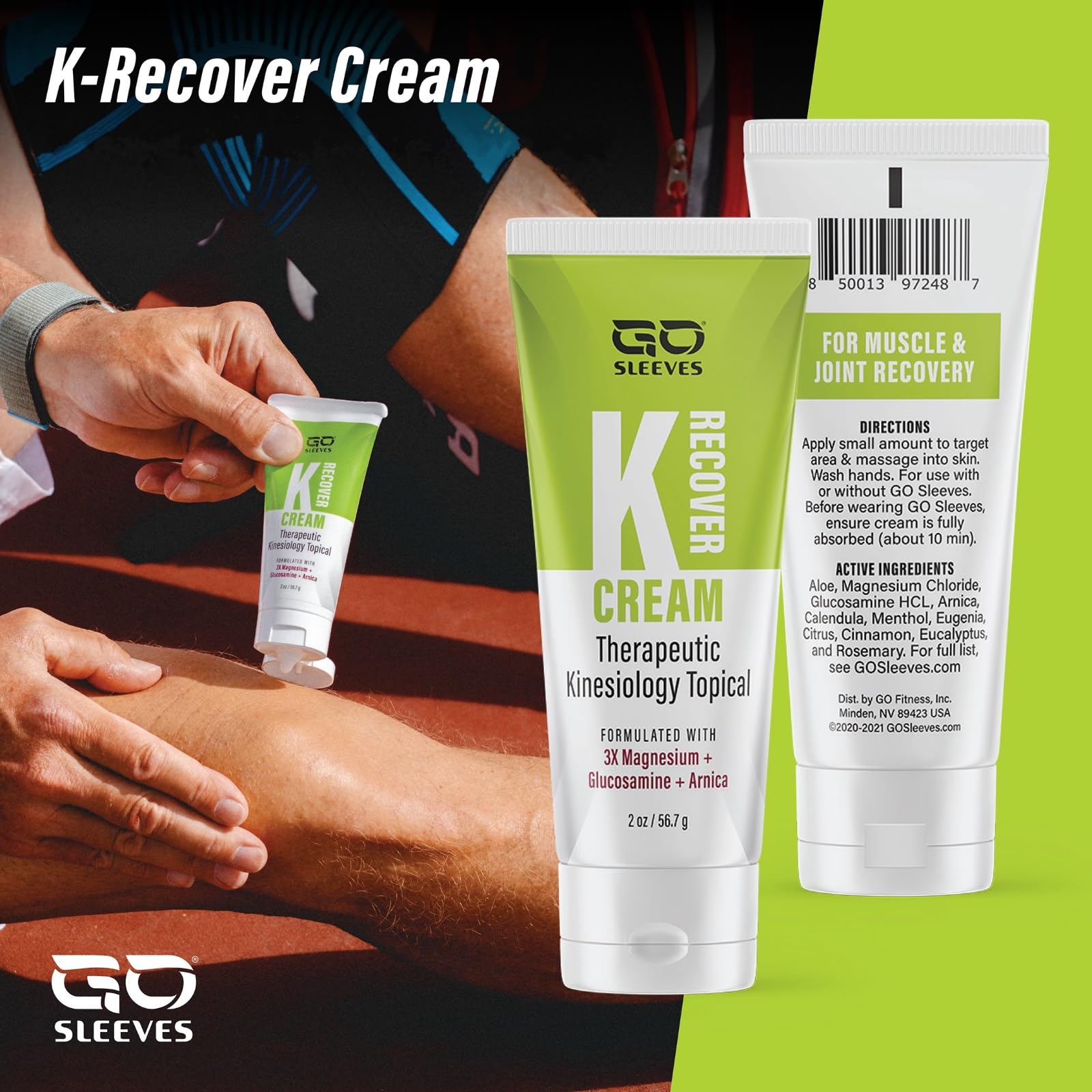 Go Sleeves Sports Recovery Cream - Concentrated Muscle and Joint Recovery Lotion – Magnesium Chloride Cream with Arnica for Muscle Pain and Stiffness from Running, Exercise, Backache – 2 Ounces - TrustMedUSA