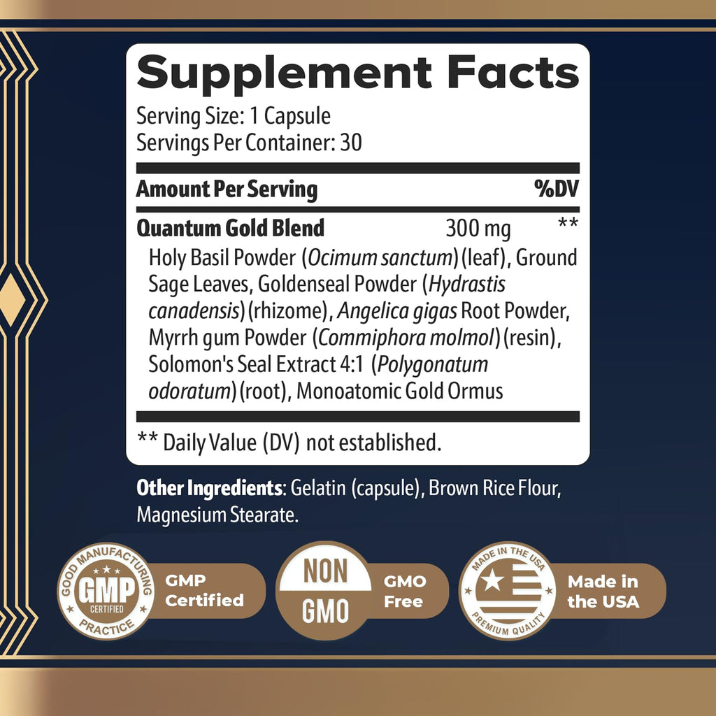 Gold Align - Holy Basil Capsules with Sage, Goldenseal, Monoatomic Gold - Herbal Supplement for Overall Health,100% Natural - Made in USA, Non-GMO, GMP-Certified - 30 Capsules, 1 Month Supply - TrustMedUSA