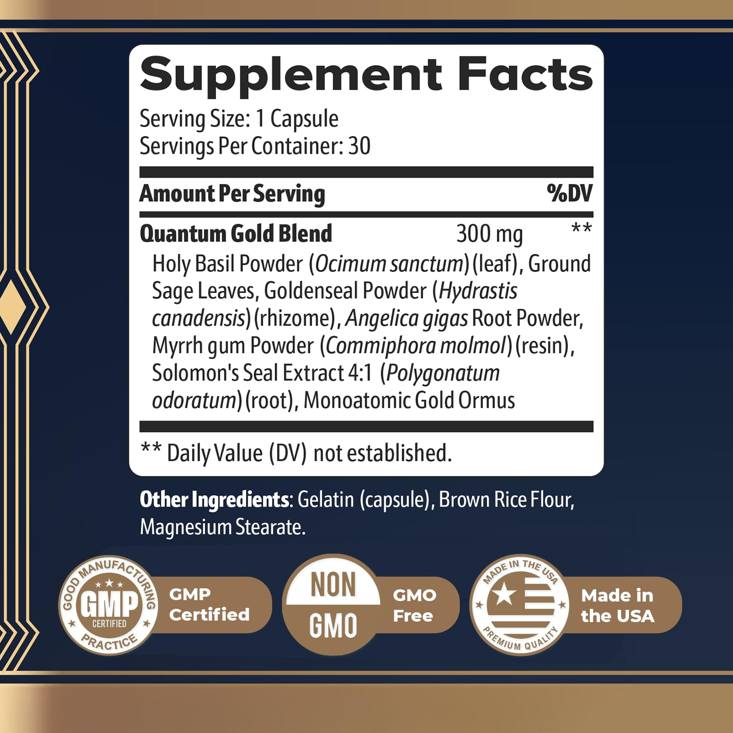 Gold Align - Holy Basil Capsules with Sage, Goldenseal, Monoatomic Gold - Herbal Supplement for Overall Health,100% Natural - Made in USA, Non-GMO, GMP-Certified - 30 Capsules, 1 Month Supply - TrustMedUSA
