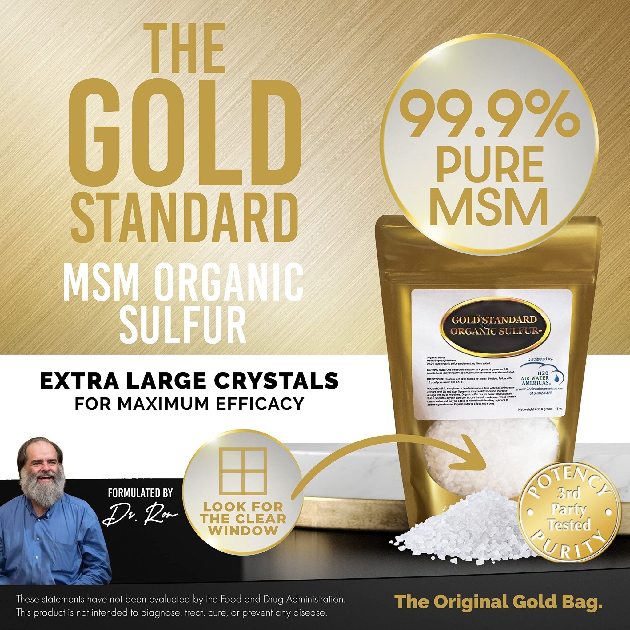 Gold Standard Organic Sulfur Crystals 1lb - 99.9% Pure MSM Crystals - High-Purity MSM Supplement Powder - Large Granular Flakes - 3rd Party Tested for Purity - Maple Wellness Supplements