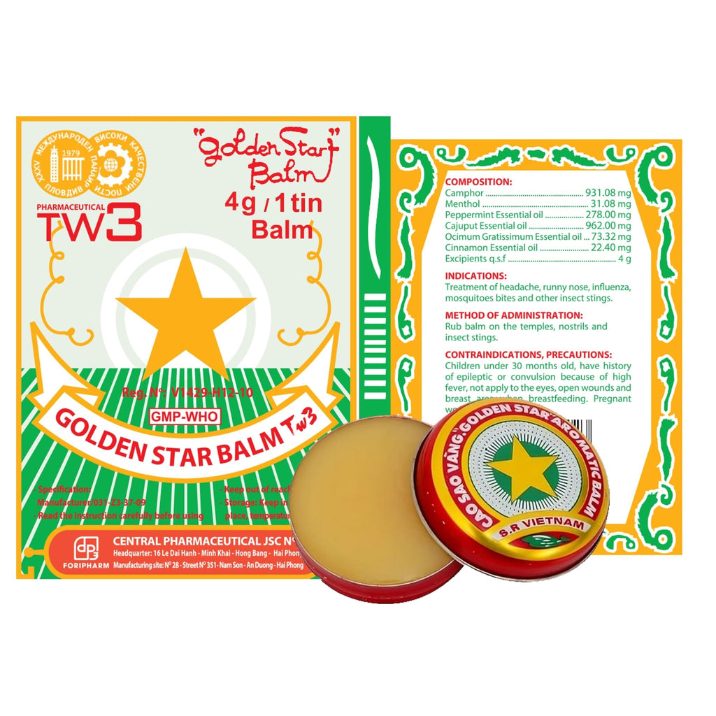 Golden Star Aromatic Balm (Pack of 8) - Authentic Vietnamese Cao Sao Vang - Support Fast Relief for Headaches, Muscle Pain, Colds, & Insect Bites - Natural Essential Oils - Travel Size 4g Tins - TrustMedUSA