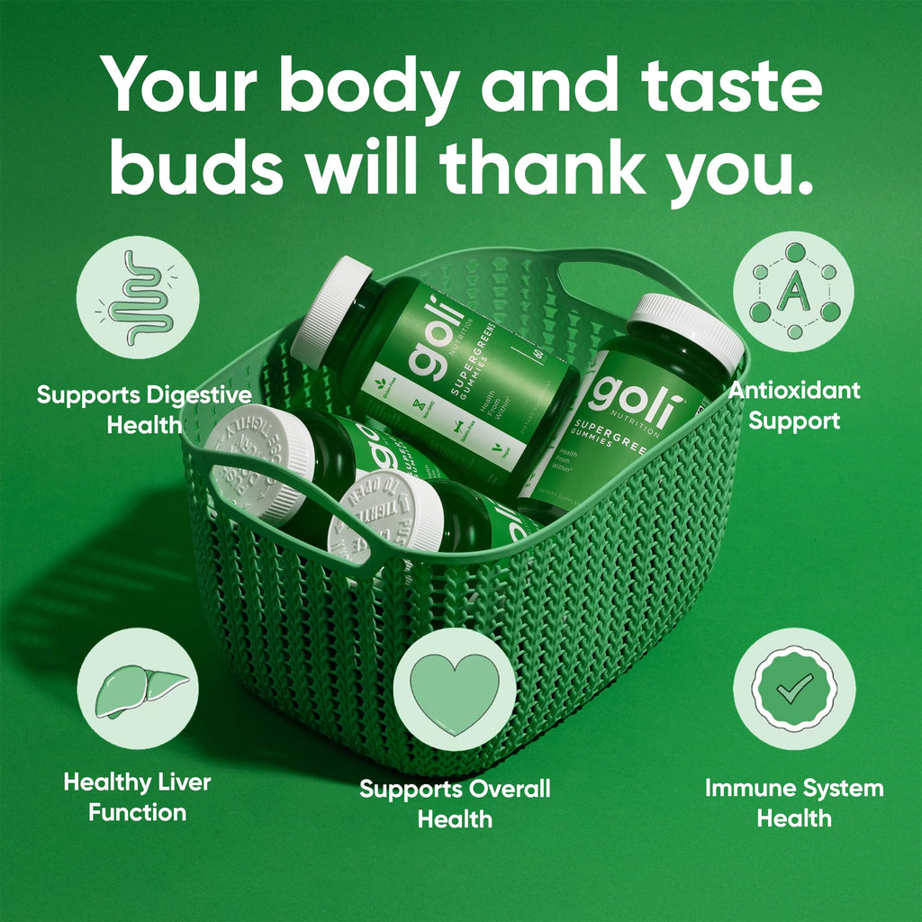 Goli Supergreens Gummies with Probiotics - Artichoke Leaf Extract, Spirulina, Kale, Vitamins A, B6, B12 - Vegan, Gluten-Free, Non-GMO - TrustMedUSA