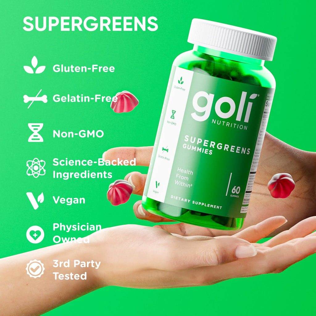 Goli Supergreens Gummies with Probiotics - Artichoke Leaf Extract, Spirulina, Kale, Vitamins A, B6, B12 - Vegan, Gluten-Free, Non-GMO - TrustMedUSA