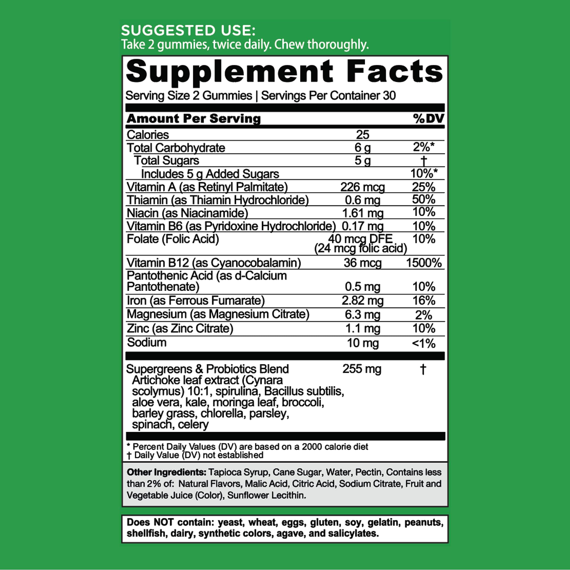 Goli Supergreens Gummies with Probiotics - Artichoke Leaf Extract, Spirulina, Kale, Vitamins A, B6, B12 - Vegan, Gluten-Free, Non-GMO - TrustMedUSA