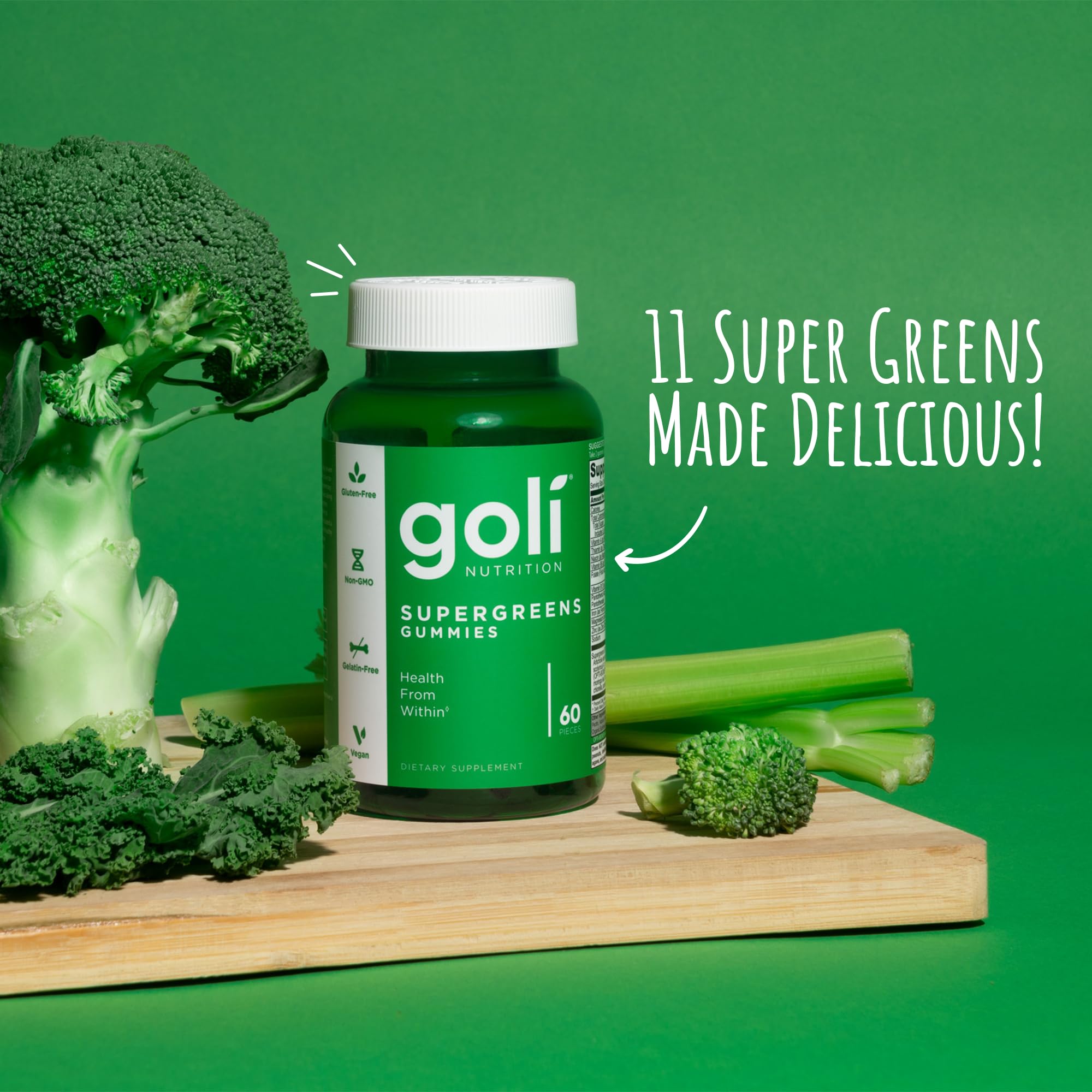 Goli Supergreens Gummies with Probiotics - Artichoke Leaf Extract, Spirulina, Kale, Vitamins A, B6, B12 - Vegan, Gluten-Free, Non-GMO - TrustMedUSA