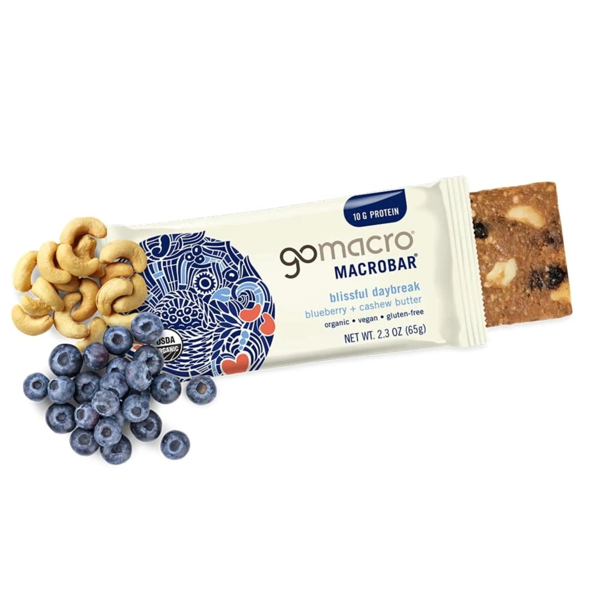 GoMacro Macrobar Organic Vegan Protein Bars - Blueberry + Cashew Butter , 2.3 Ounce - TrustMedUSA