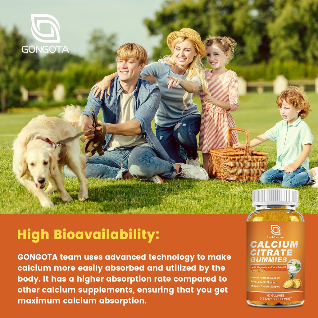 GONGOTA Calcium Citrate 1200mg with Vitamin D3 Gummies, Chewable Calcium for Bone, Muscle, Joints, Immune Support, Calcium Supplements for Women & Men,Sugar Free, Pineapple Flavor - 120 Gummies - TrustMedUSA