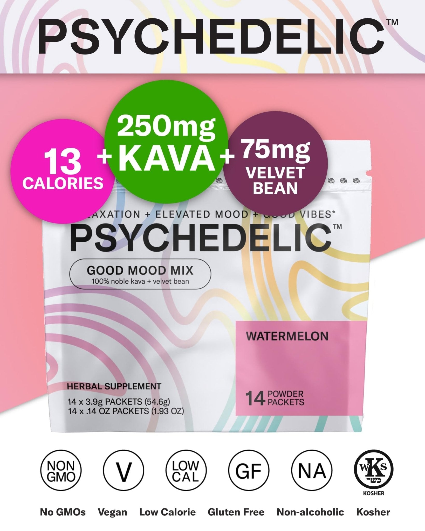 Good Mood Mix - Watermelon - Powder Packets - Calming Kava Drink Mix - Easy Open - TrustMedUSA