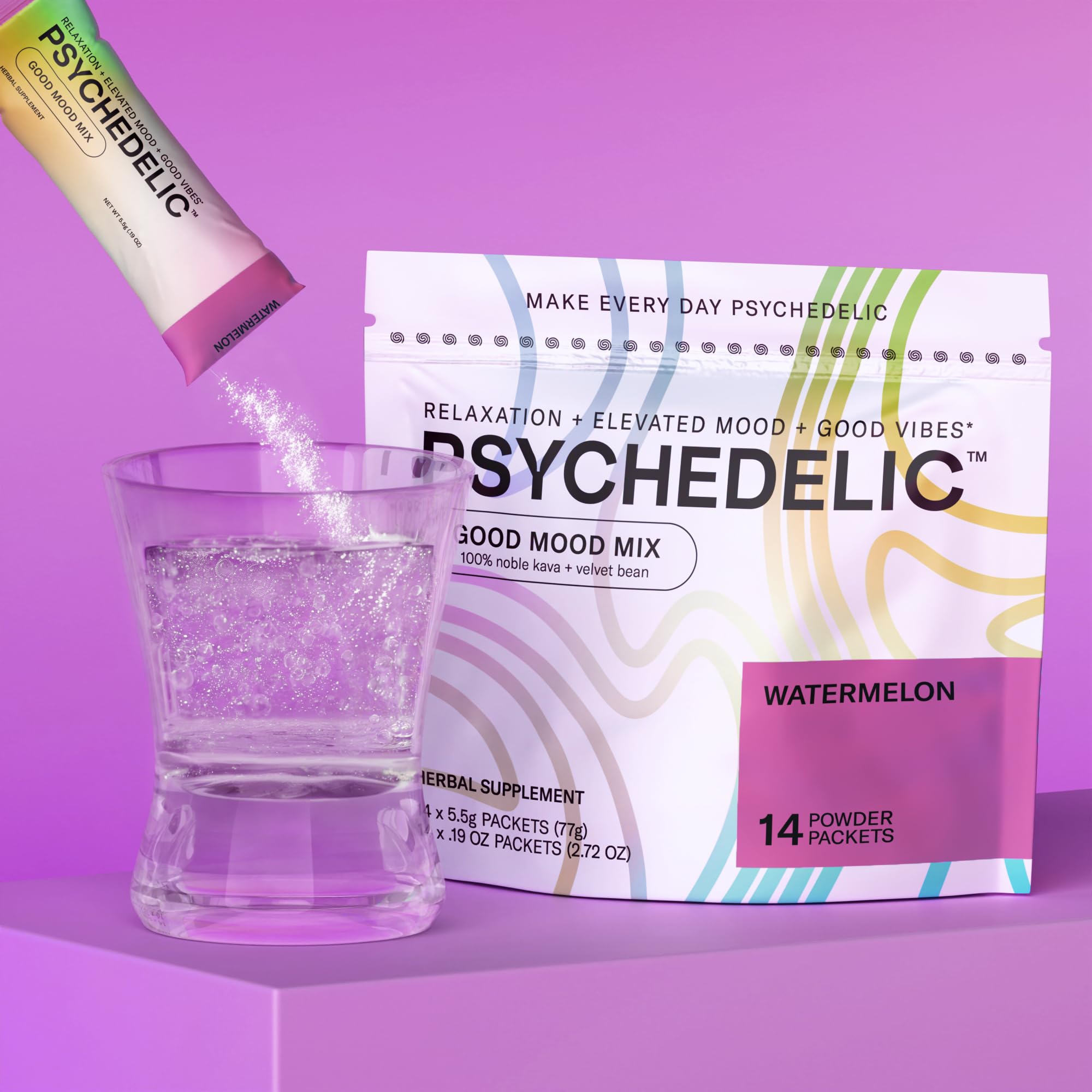Good Mood Mix - Watermelon - Powder Packets - Calming Kava Drink Mix - Easy Open - TrustMedUSA