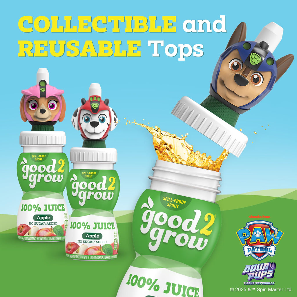 good2grow Apple Juice - 100% Juice Drinks for Kids, Fruit Juice No Sugar Added, 6 Fl Oz Juice Bottles with Spill-Proof PAW Patrol Character Tops (3 Pack) - Maple Wellness Supplements