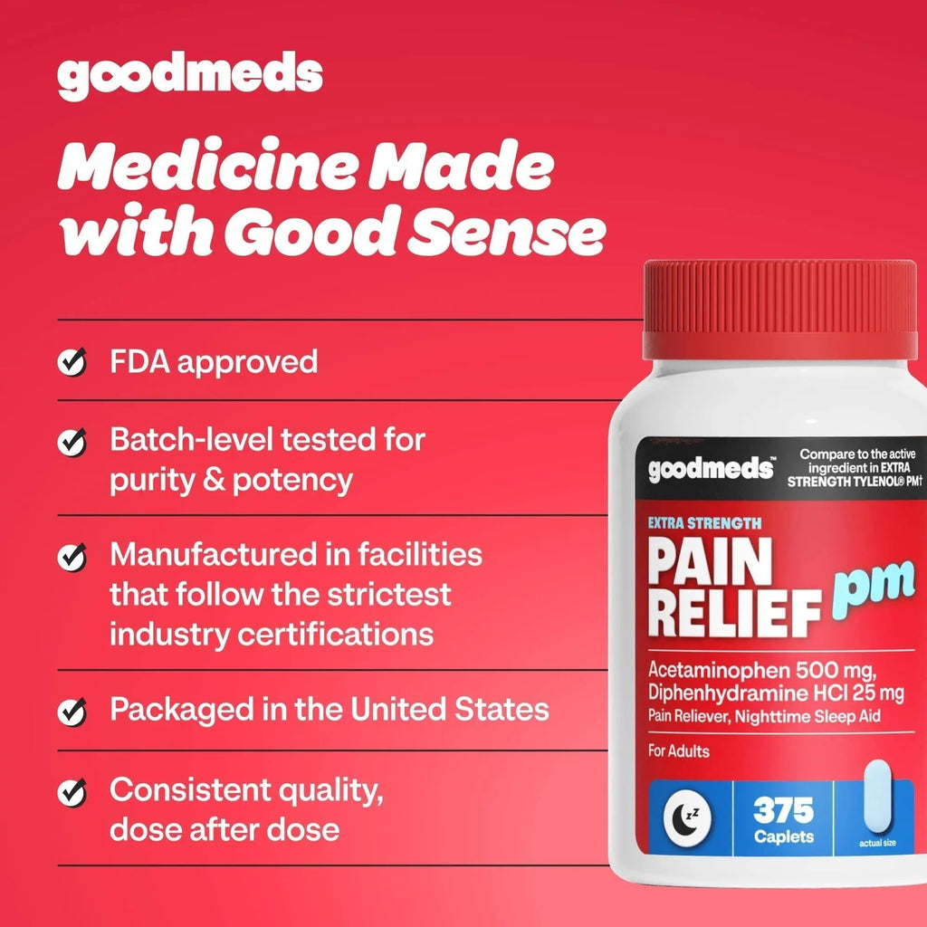 GoodMeds Compare to Tylenol PM PM Pain Reliever & Sleep Aid, Generic Acetaminophen 500mg, Fast-Acting, Extra Strength for Headaches, Migraines, Aches | Non-Habit Forming (375 Count) - TrustMedUSA