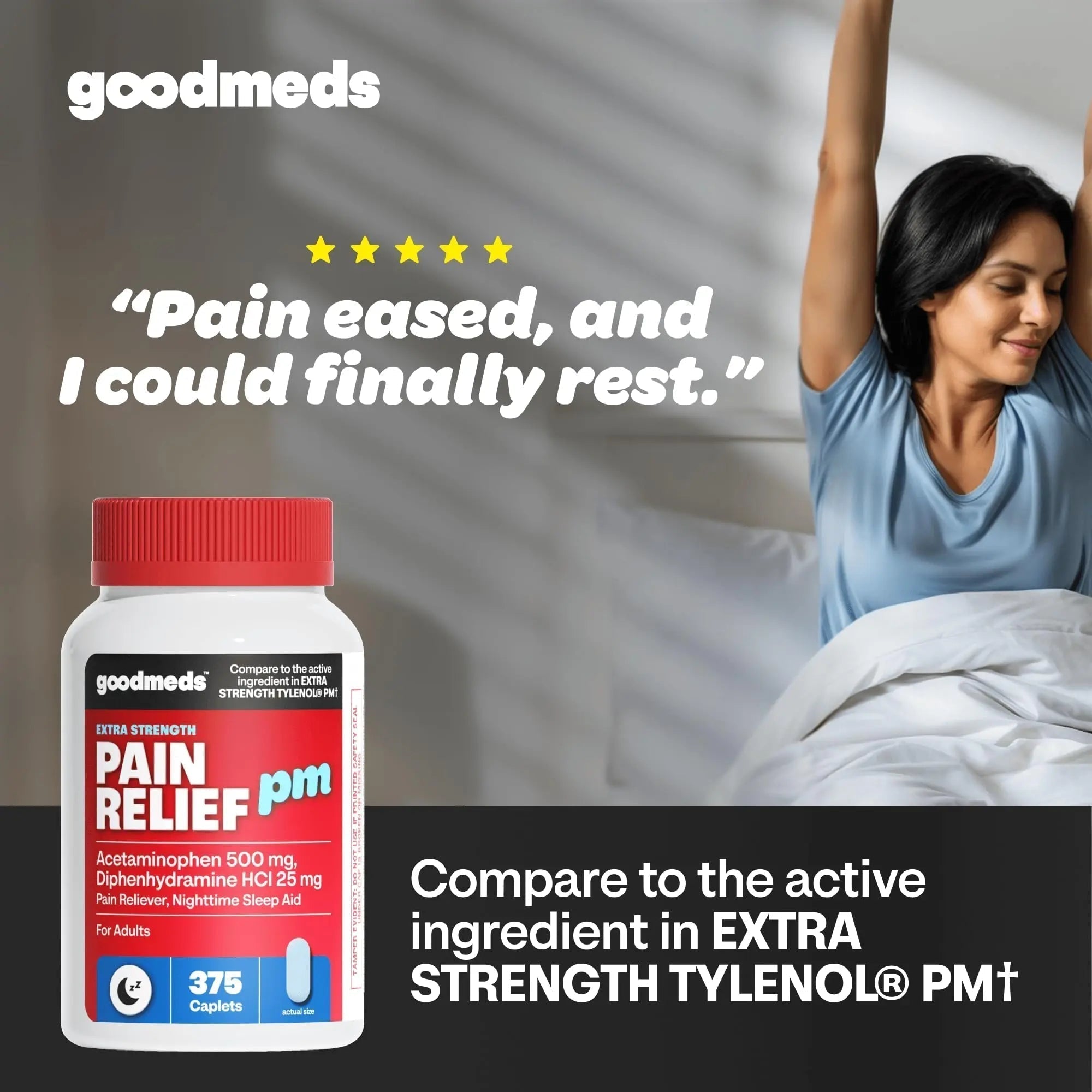 GoodMeds Compare to Tylenol PM PM Pain Reliever & Sleep Aid, Generic Acetaminophen 500mg, Fast-Acting, Extra Strength for Headaches, Migraines, Aches | Non-Habit Forming (375 Count) - TrustMedUSA