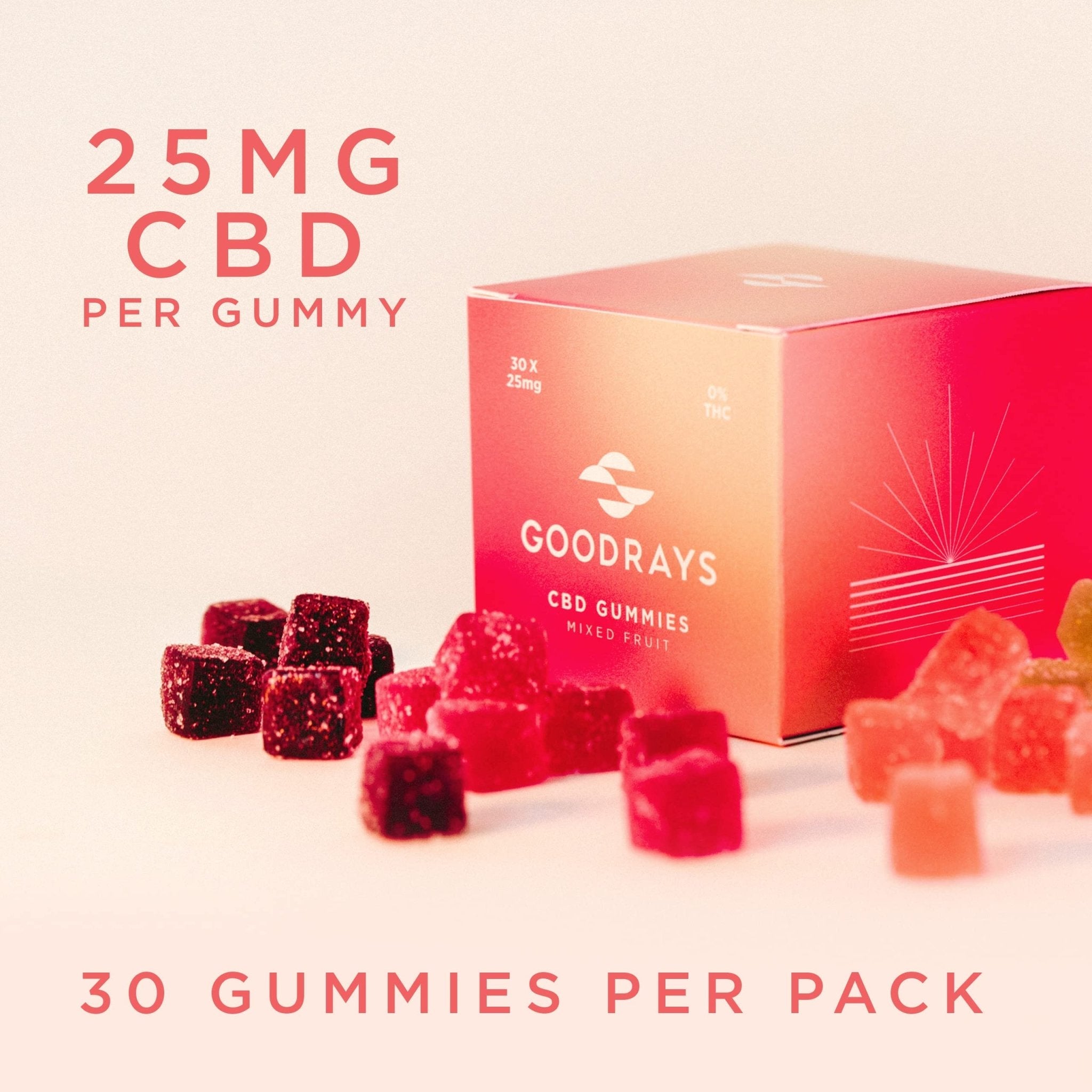 Goodrays - CBD Gummies - High Strength 30 x 25mg Mixed Fruits CBD Edibles - Maple Wellness Supplements