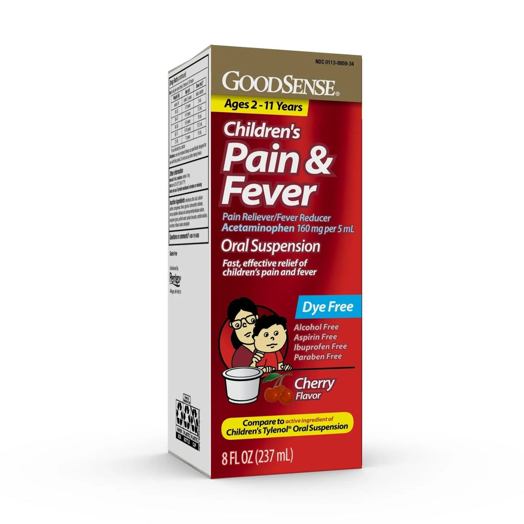 GoodSense Children's Dye-Free, Acetaminophen 160 mg per 5 mL Oral Suspension, Cherry Flavor, 8 FL OZ - TrustMedUSA