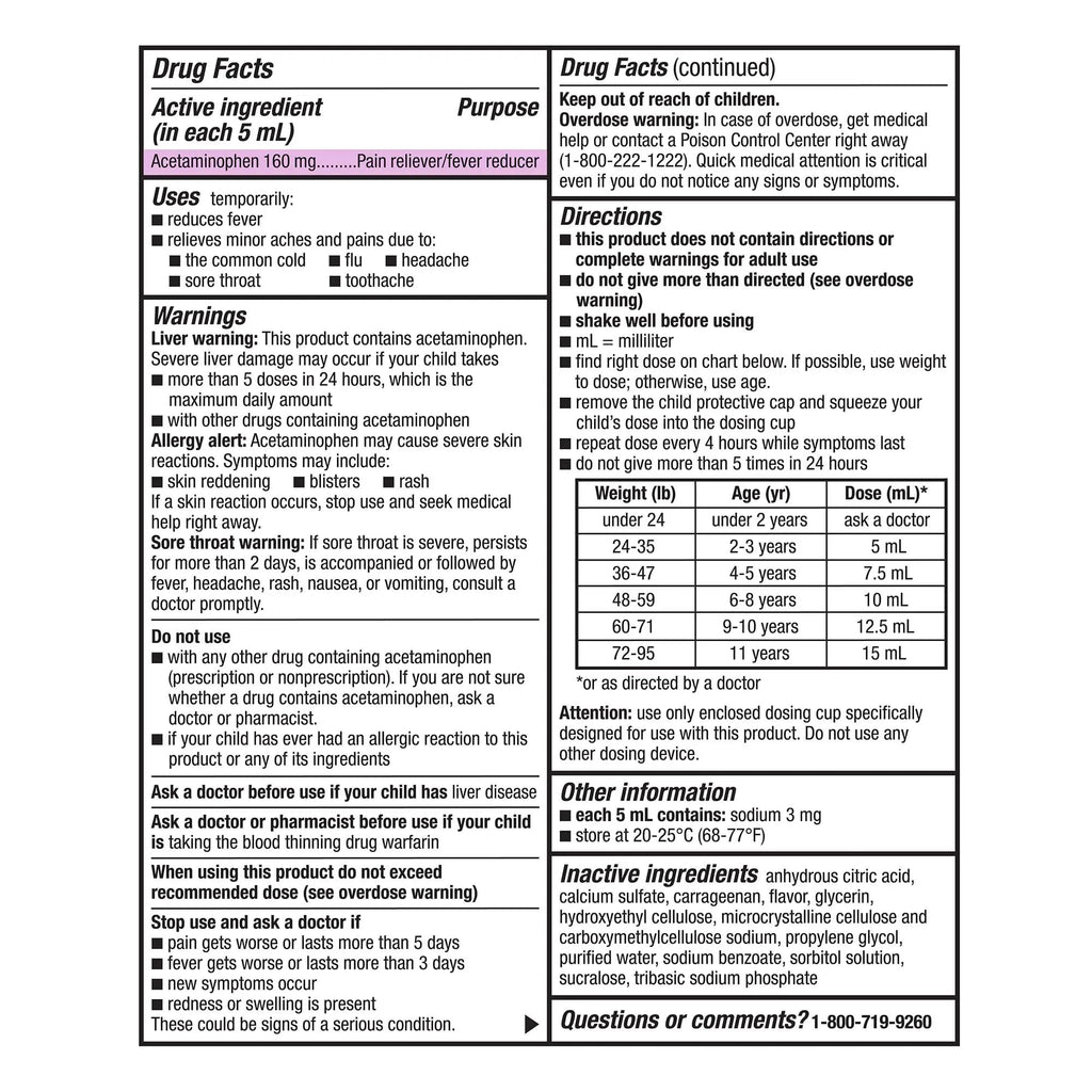 GoodSense Children's Dye-Free, Acetaminophen 160 mg per 5 mL Oral Suspension, Cherry Flavor, 8 FL OZ - TrustMedUSA