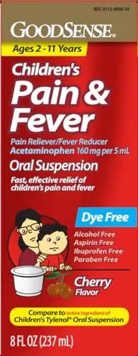 GoodSense Children's Dye-Free, Acetaminophen 160 mg per 5 mL Oral Suspension, Cherry Flavor, 8 FL OZ - TrustMedUSA