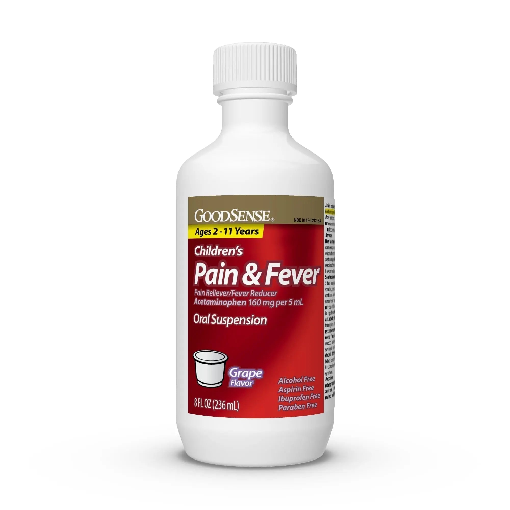 GoodSense Children's Pain and Fever, Acetaminophen 160 mg per 5 mL Oral Suspension, Grape Flavor, 8 FL OZ - TrustMedUSA