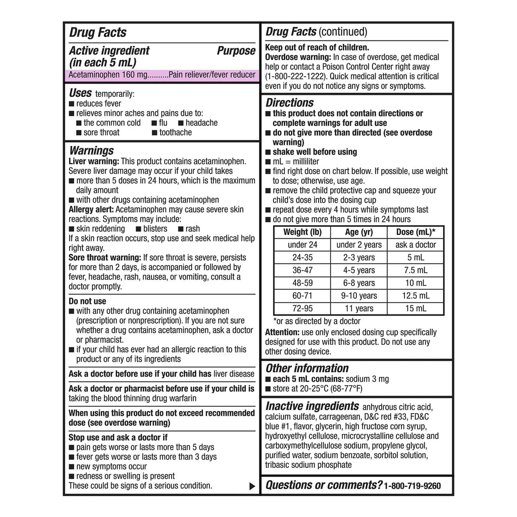 GoodSense Children's Pain and Fever, Acetaminophen 160 mg per 5 mL Oral Suspension, Grape Flavor, 8 FL OZ - TrustMedUSA