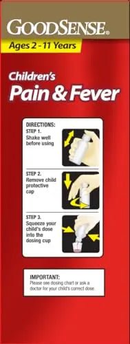 GoodSense Children's Pain and Fever Oral Suspension Liquid, Acetaminophen 160 mg per 5 mL, Bubble Gum Flavor - TrustMedUSA