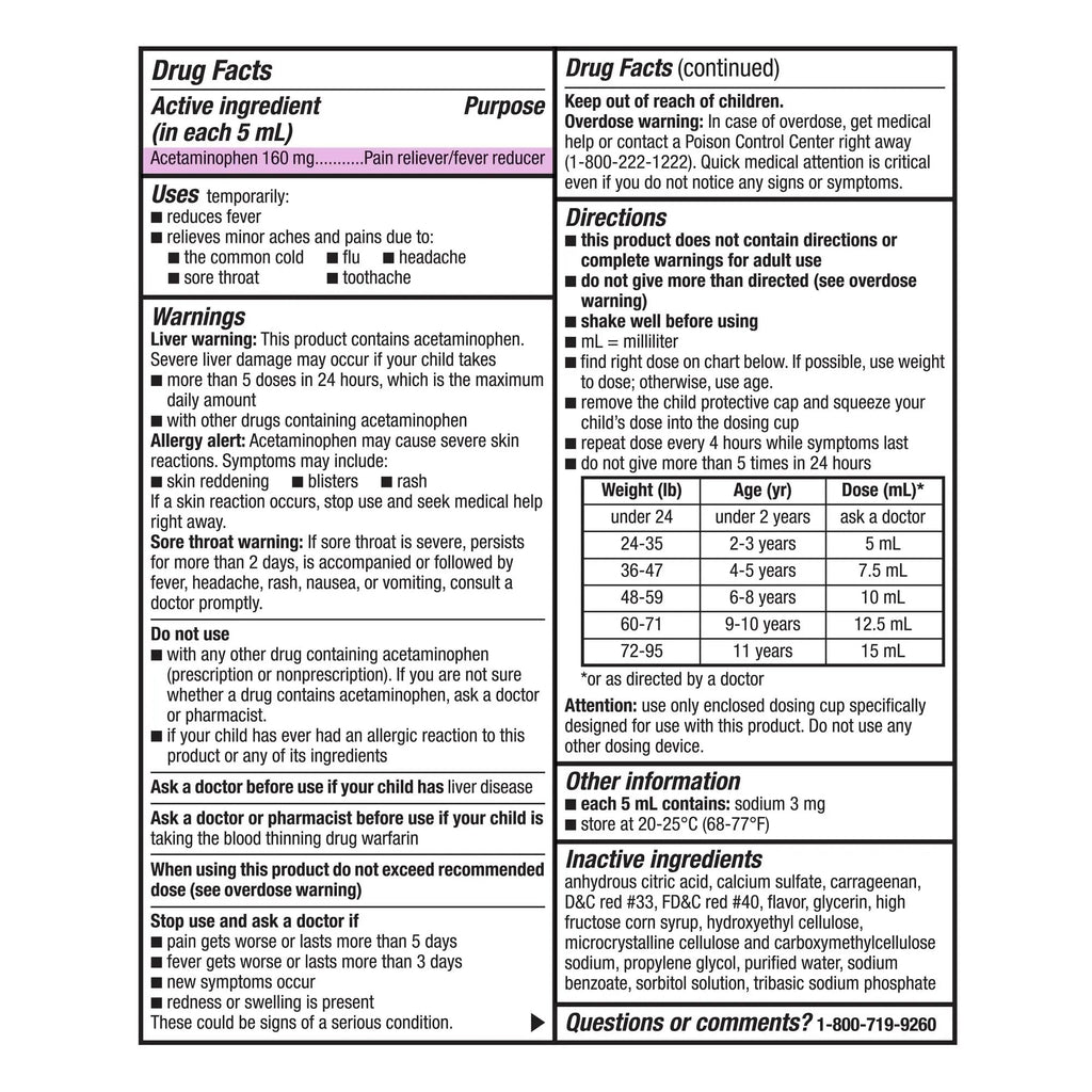 GoodSense Children's Pain and Fever Oral Suspension Liquid, Acetaminophen 160 mg per 5 mL, Bubble Gum Flavor - TrustMedUSA